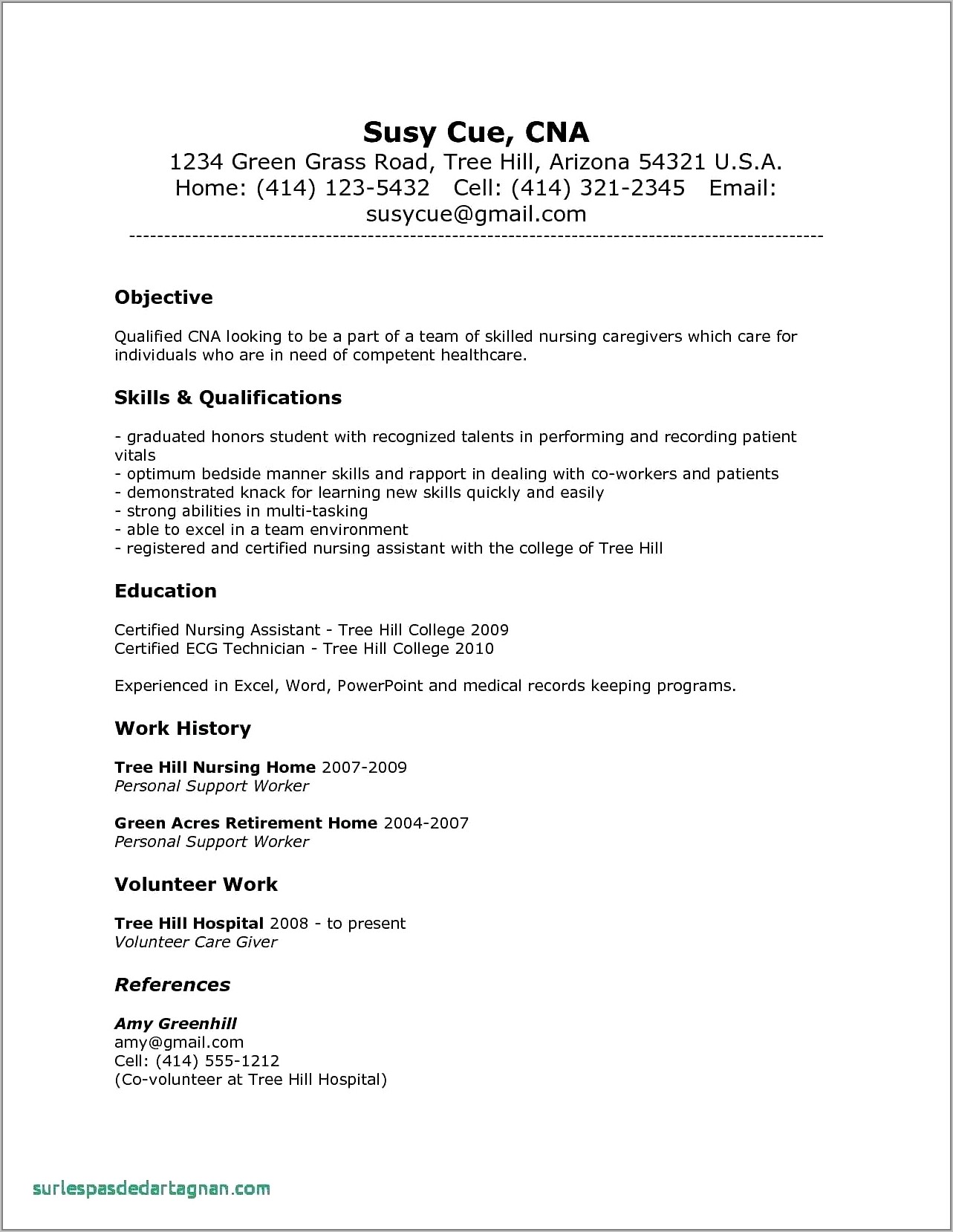 Resume Sample For Cna