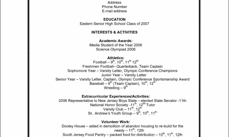 Resume Sample For College Admission