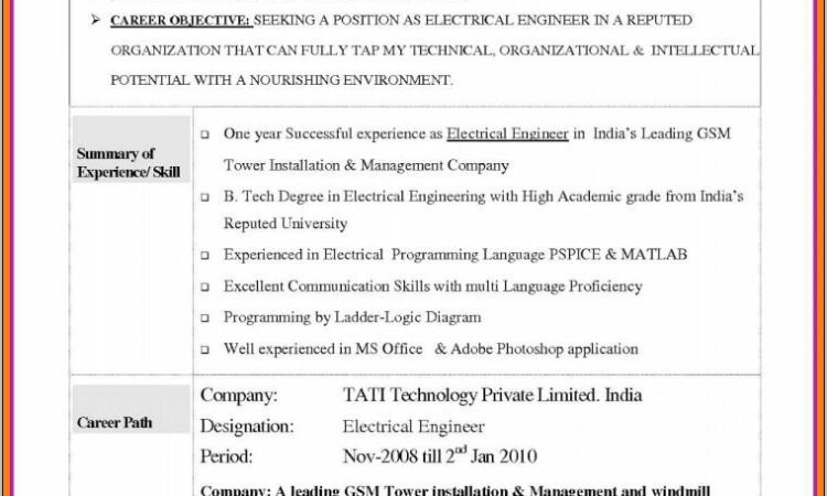 Resume Sample For Electrical Maintenance Engineer