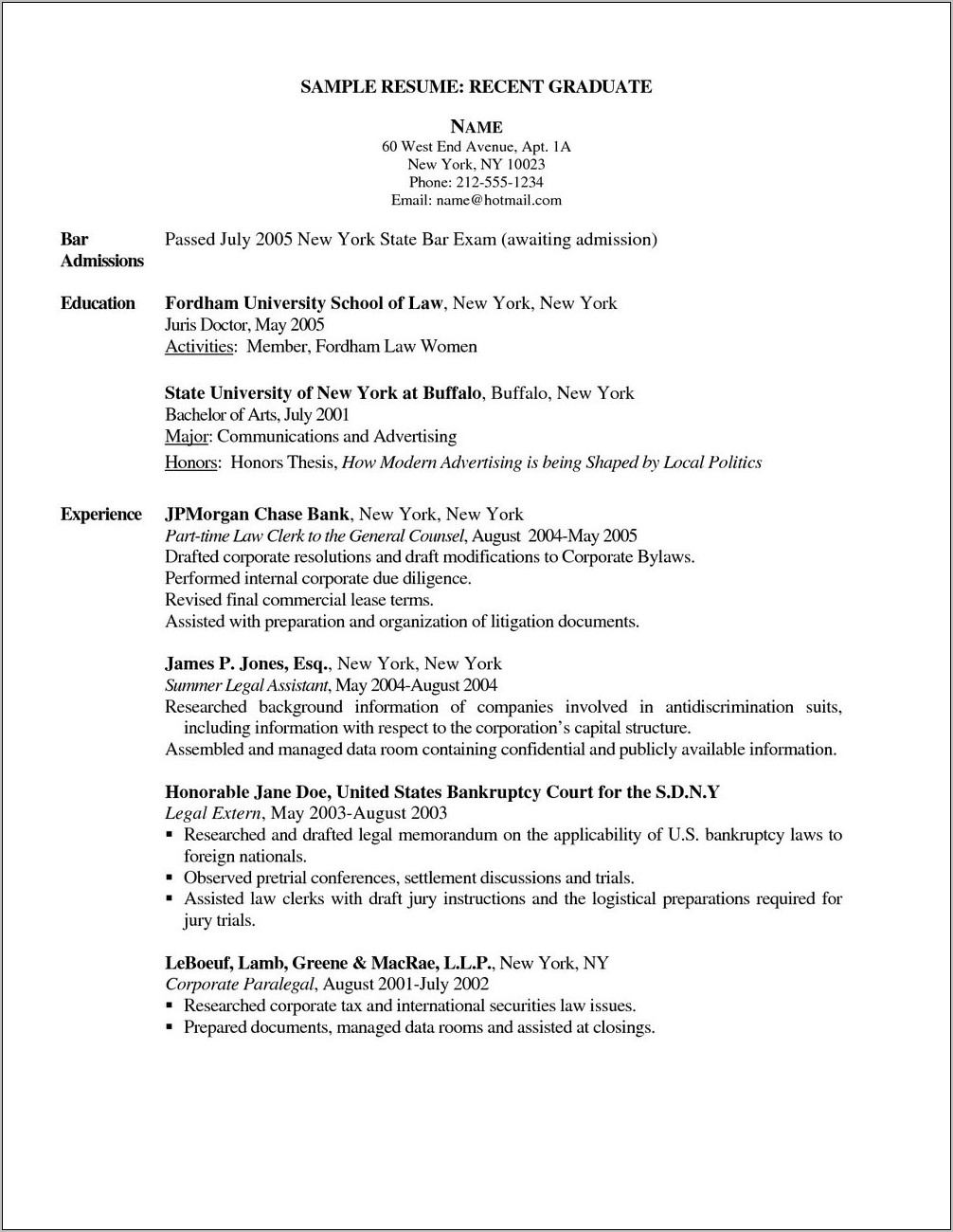 Resume Sample For Newly Registered Nurses