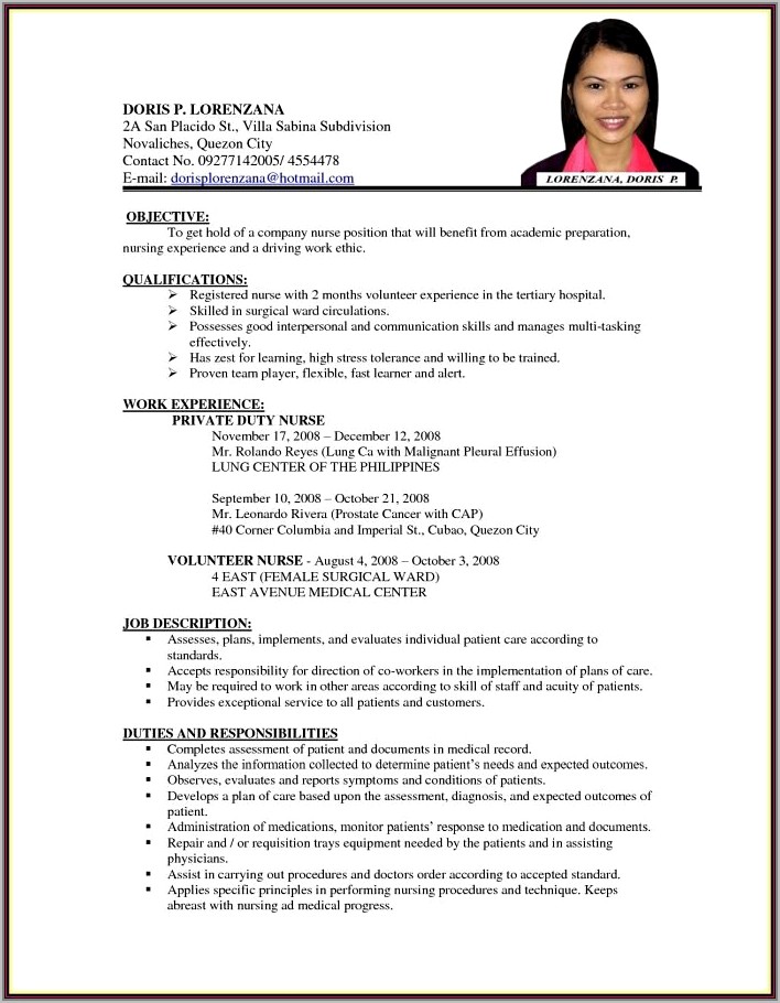 Resume Sample For Nurses In The Philippines