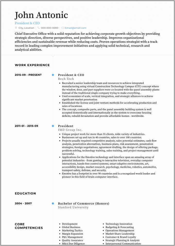 Resume Samples For Ceo