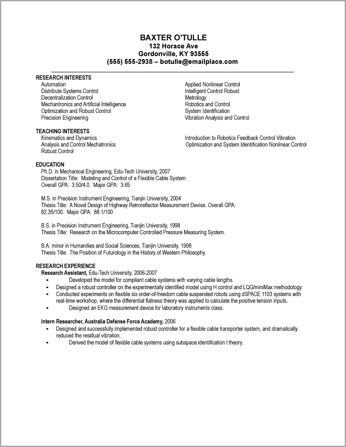 Resume Samples For Electrical Engineers