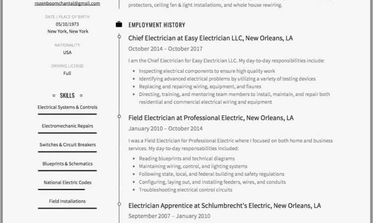 Resume Samples For Electricians