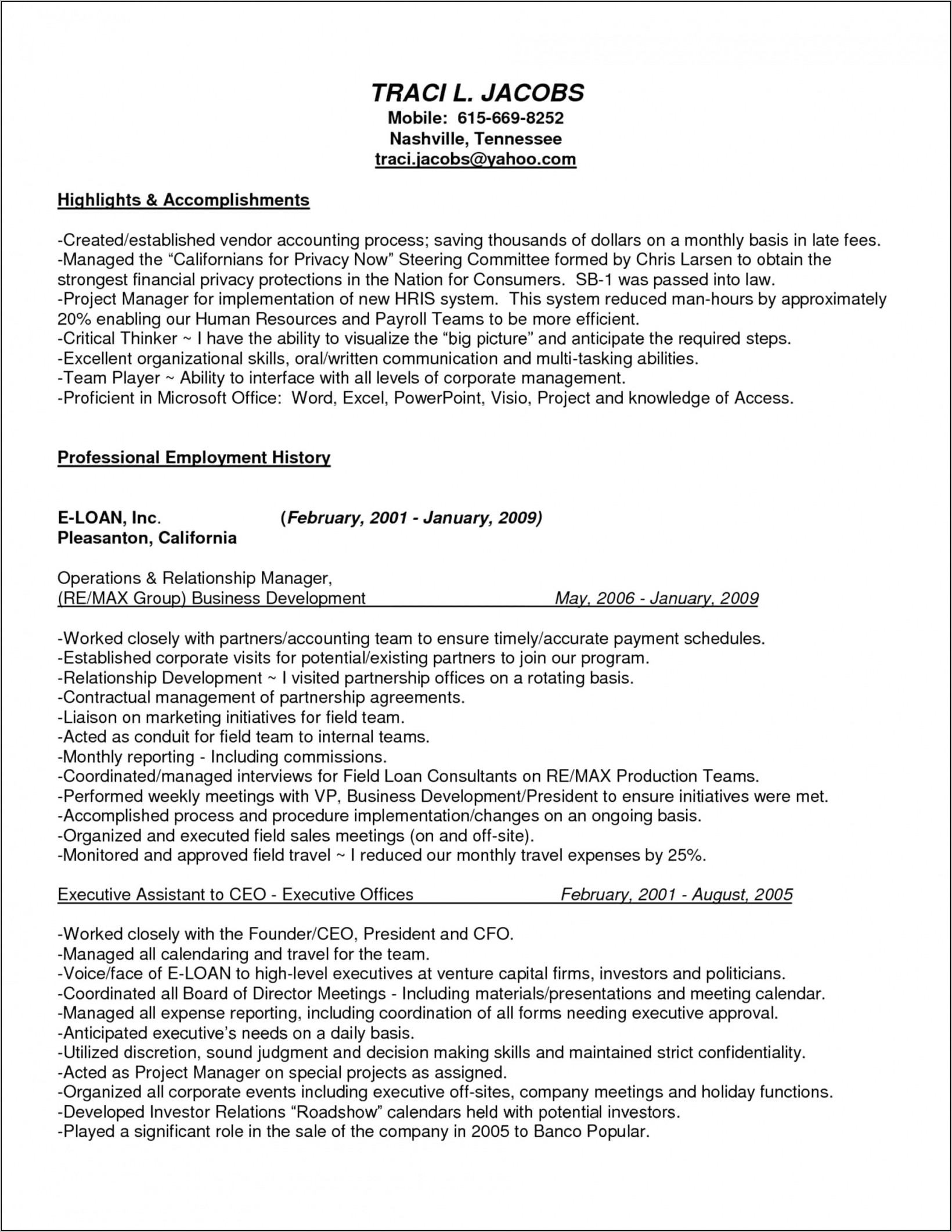 Resume Samples For Executive Assistant To Ceo