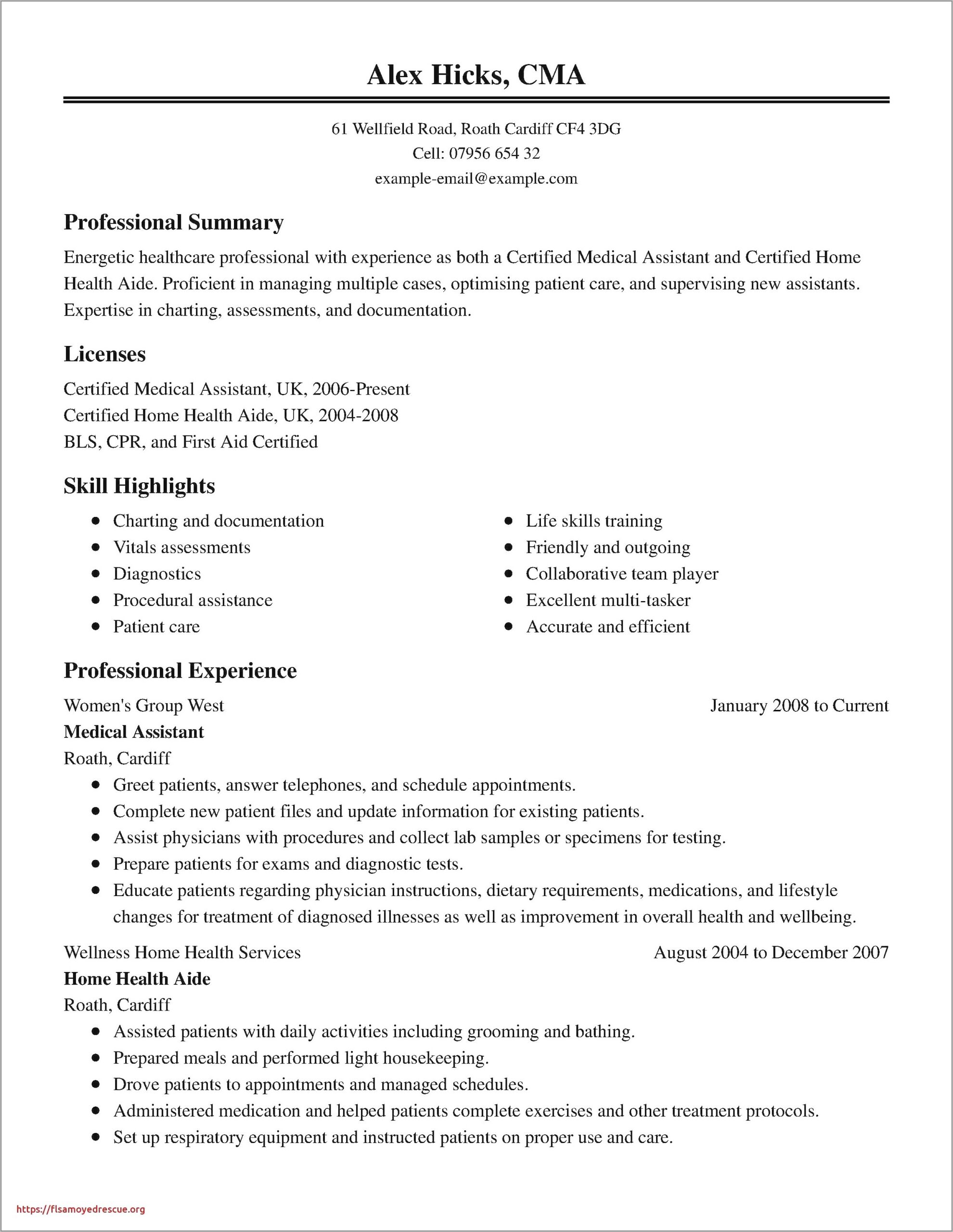 Resume Samples For Healthcare Professionals