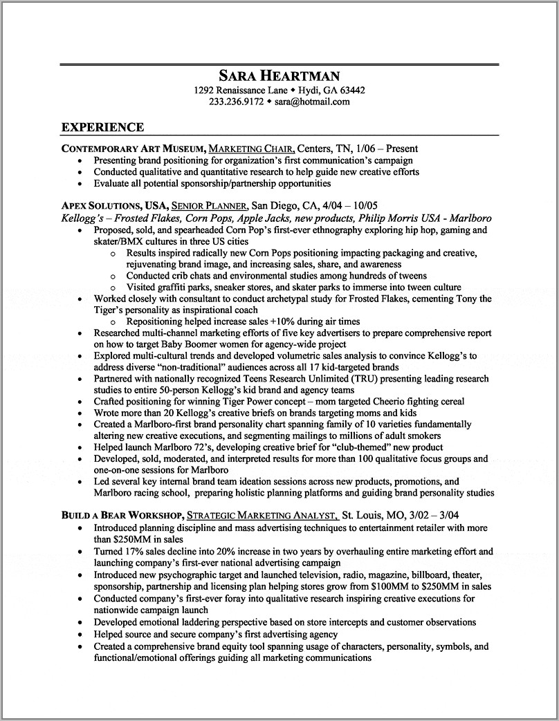 Resume Samples For Marketing Executives