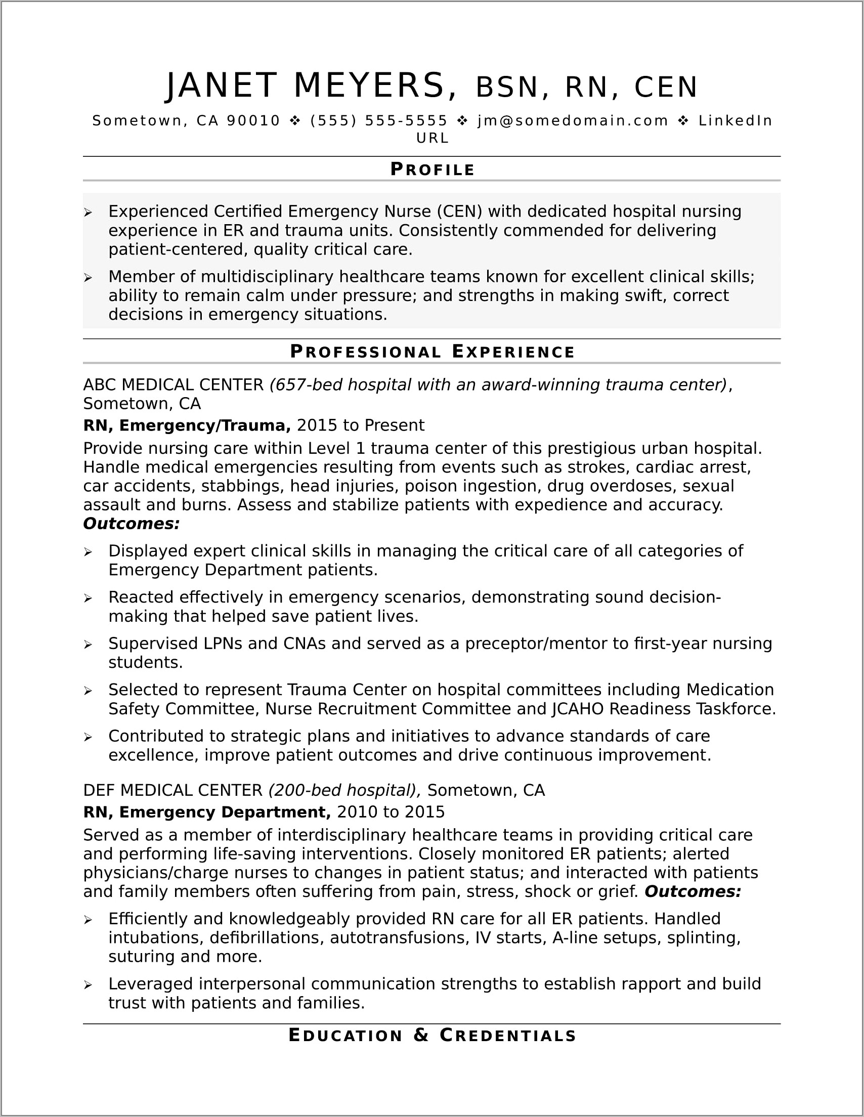 Resume Samples For Nurses With Experience