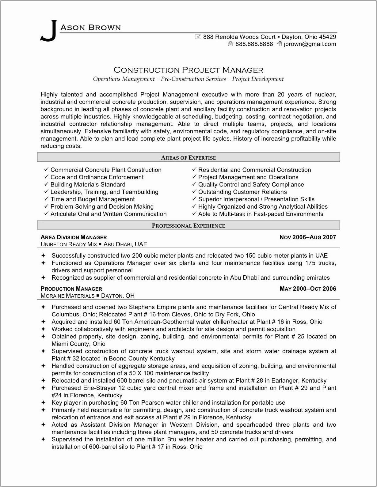 Resume Samples For Project Manager