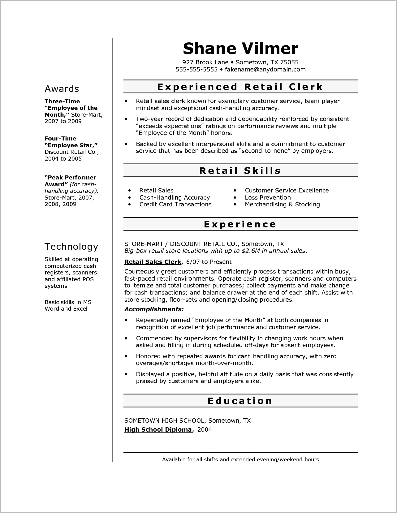 Resume Samples For Retail Jobs