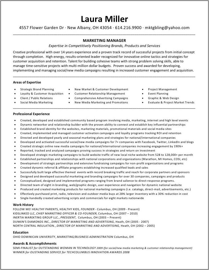 Resume Samples For Sales Manager Position