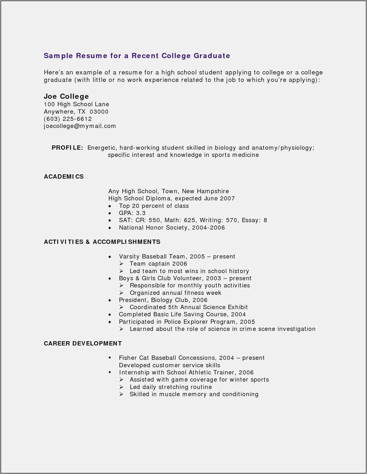 Resume Summary Examples For Highschool Students