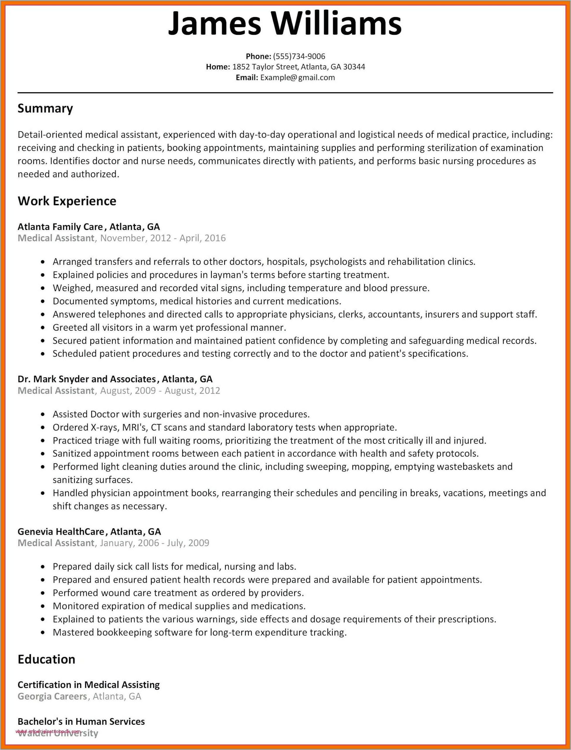 Resume Summary For Certified Nursing Assistant