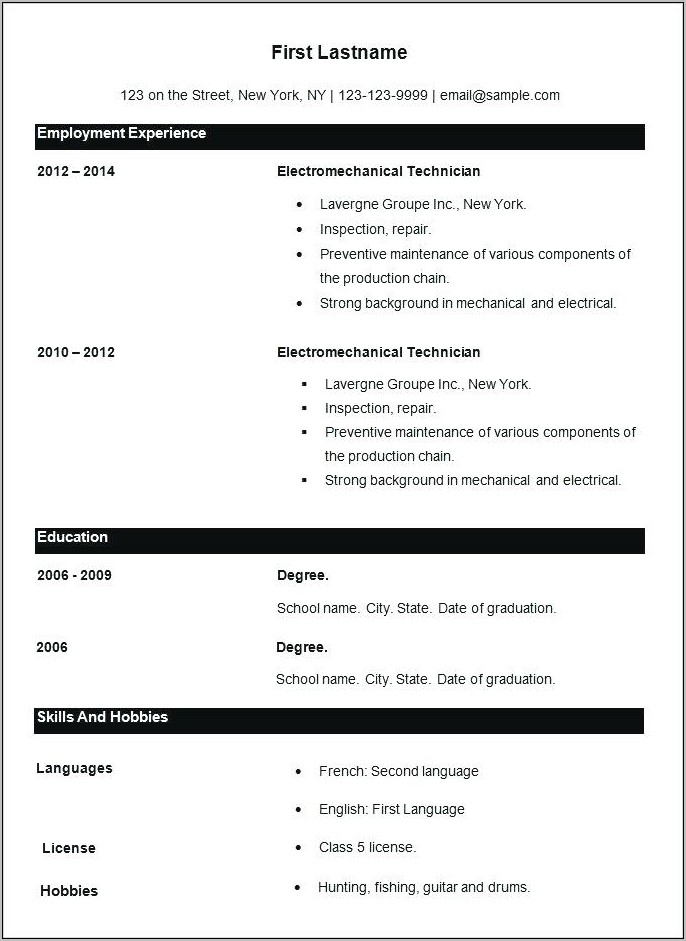 Resume Template Blank Form