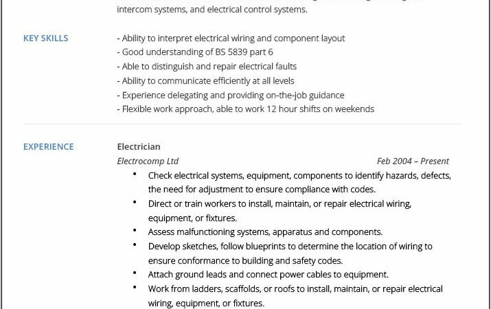 Resume Template Electrician Technician