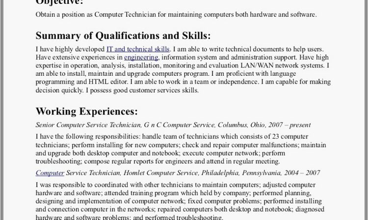 Resume Template For Air Conditioning Technician