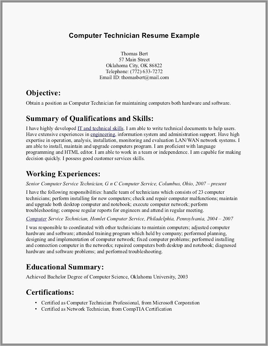 Resume Template For Air Conditioning Technician
