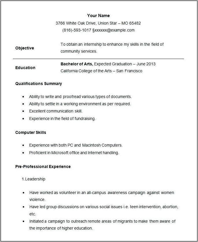 Resume Template For Engineering Student