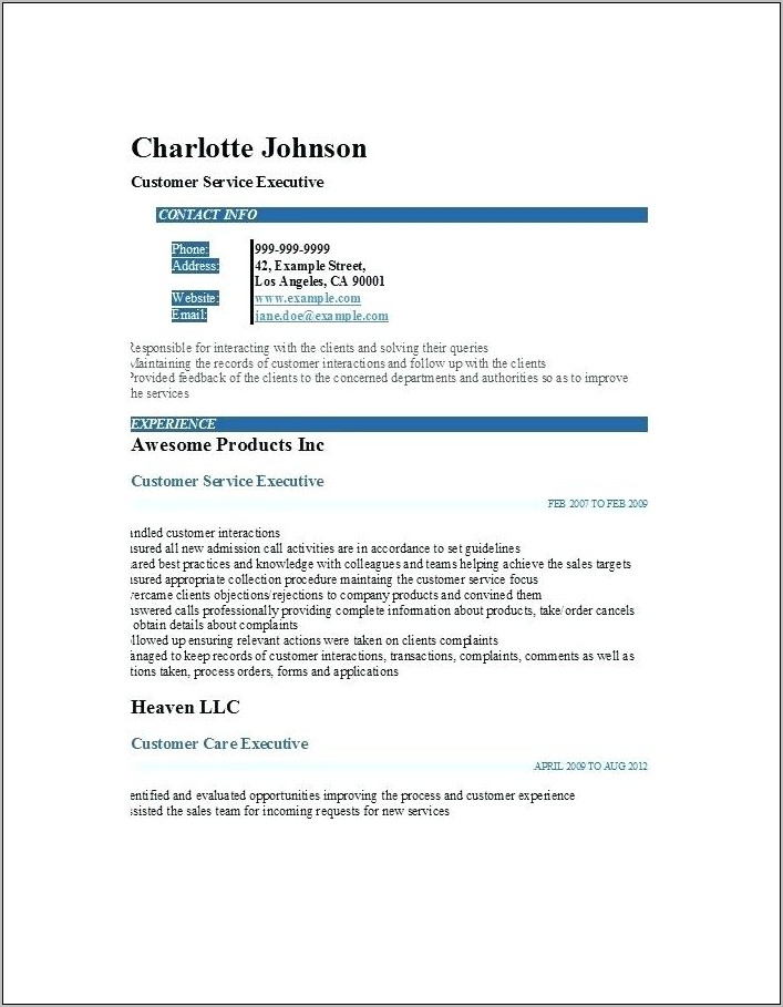 Resume Template For Experienced Sales Professional