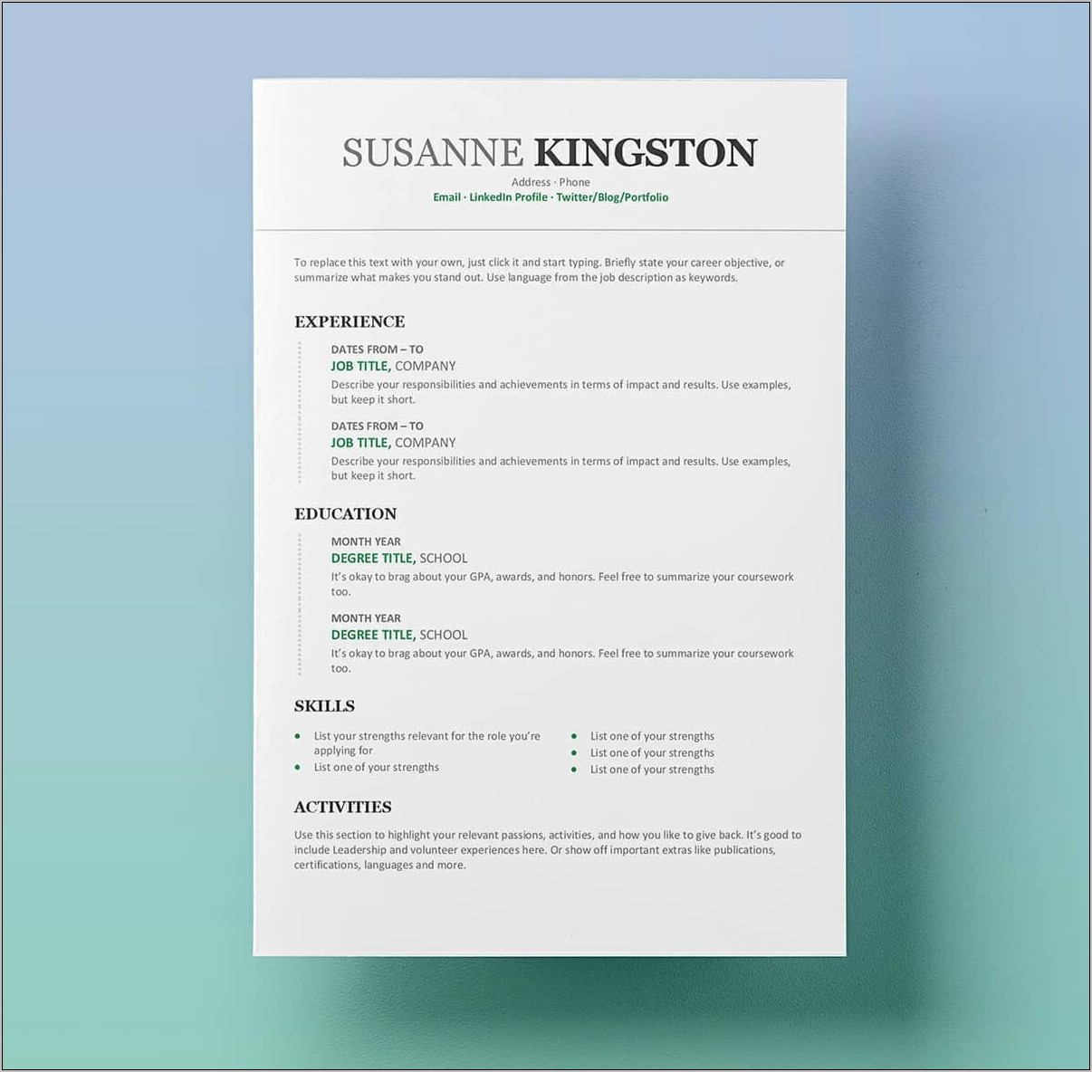 Resume Template For Free Word