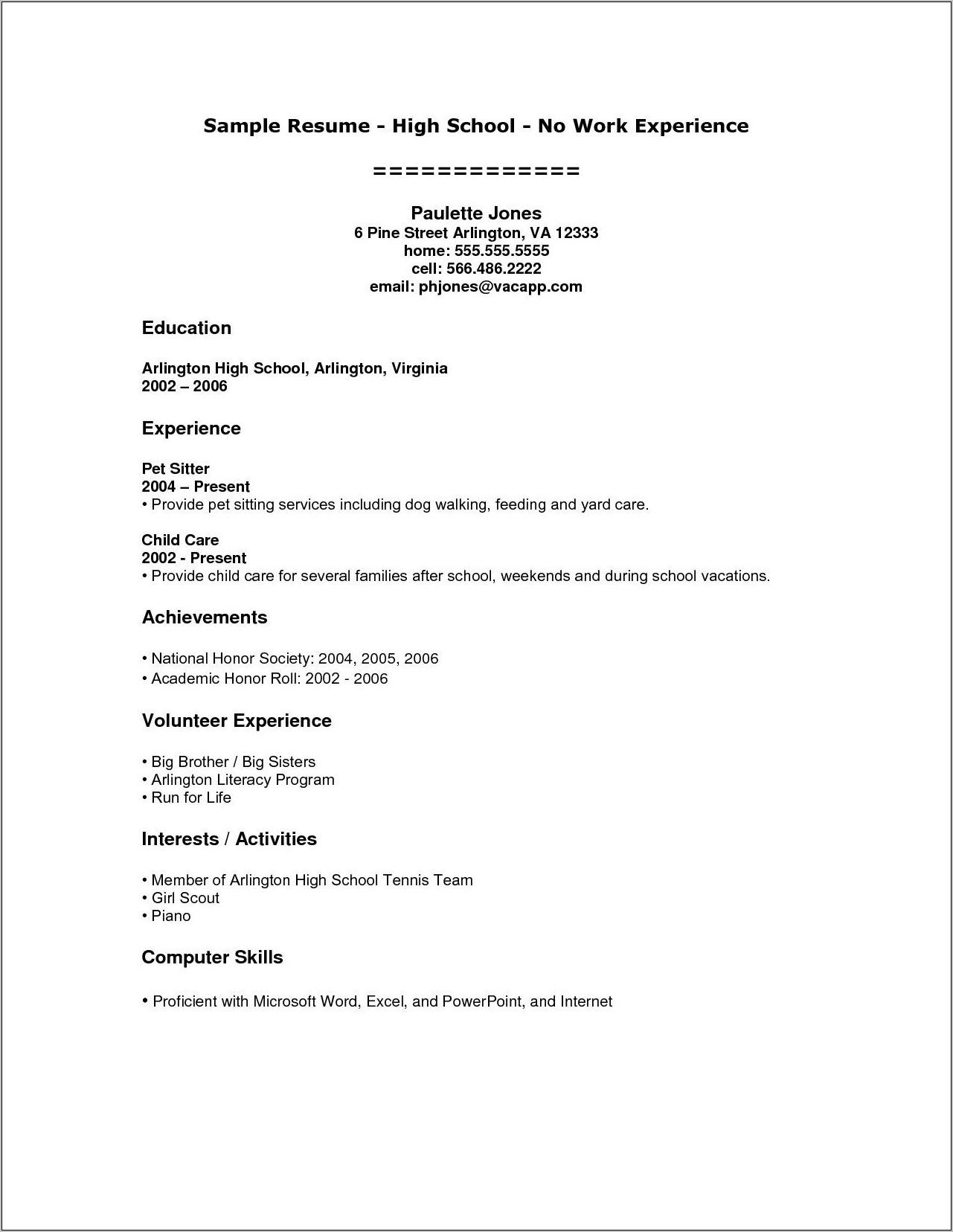 Resume Template For High School Student Doc