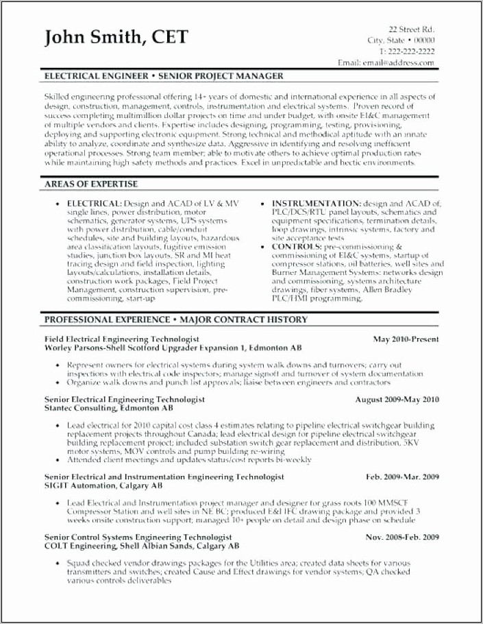 Resume Template For Lead Mechanical Engineer