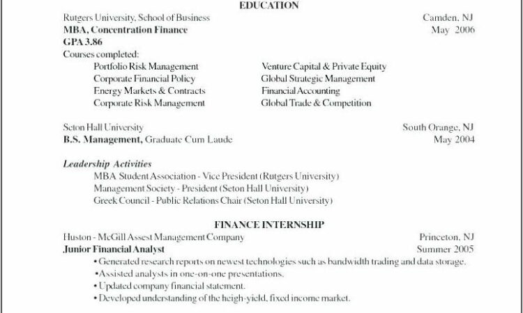 Resume Template For Mba Application