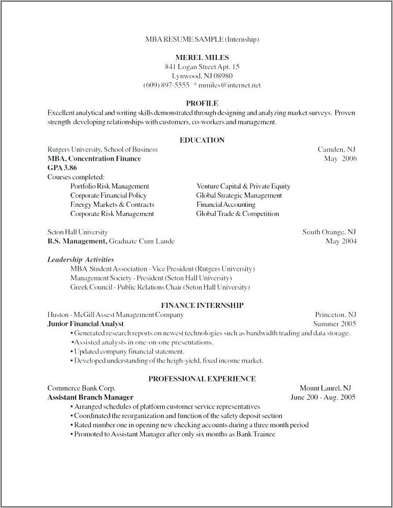 Resume Template For Mba Application
