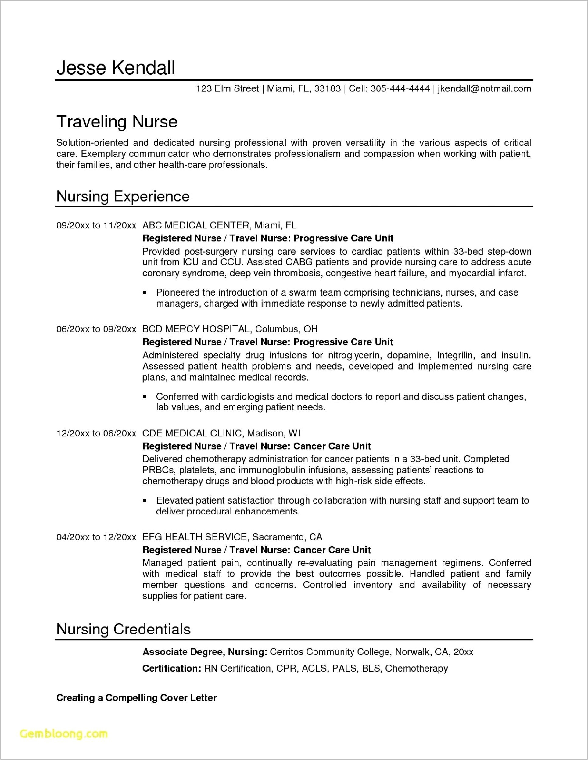 Resume Template For Registered Nurse