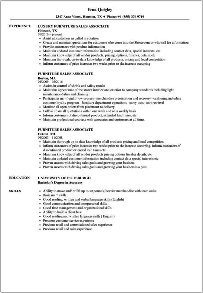 Resume Template For Retail Sales Associate