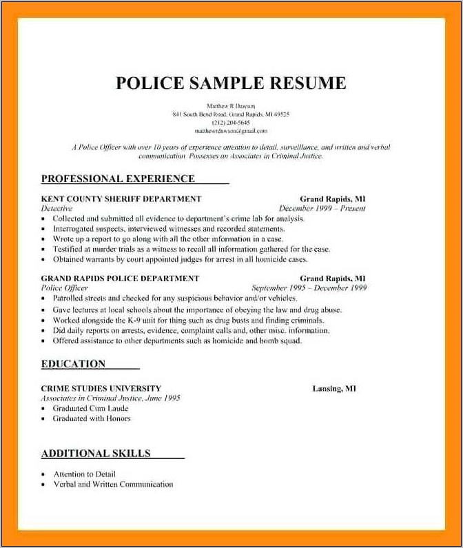Resume Template For Retired Law Enforcement