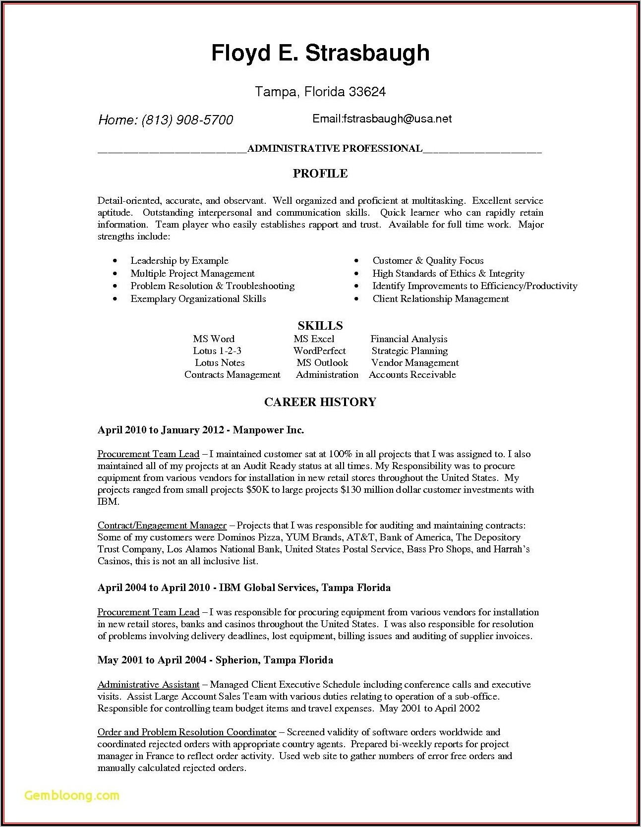 Resume Template For Sales Position