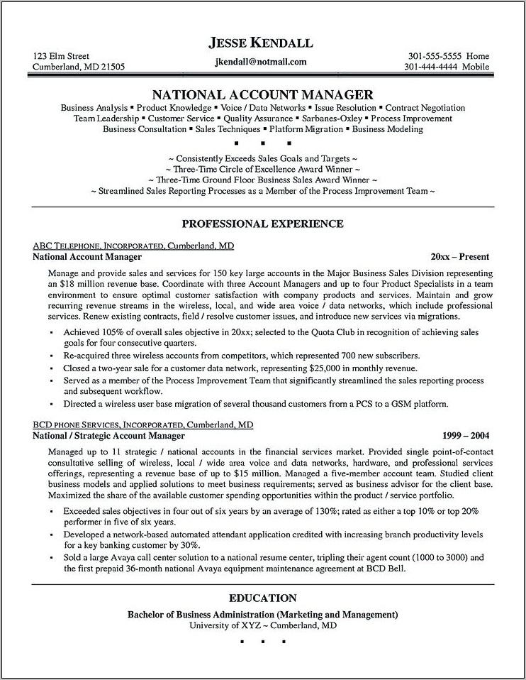 Resume Template For Senior Account Manager