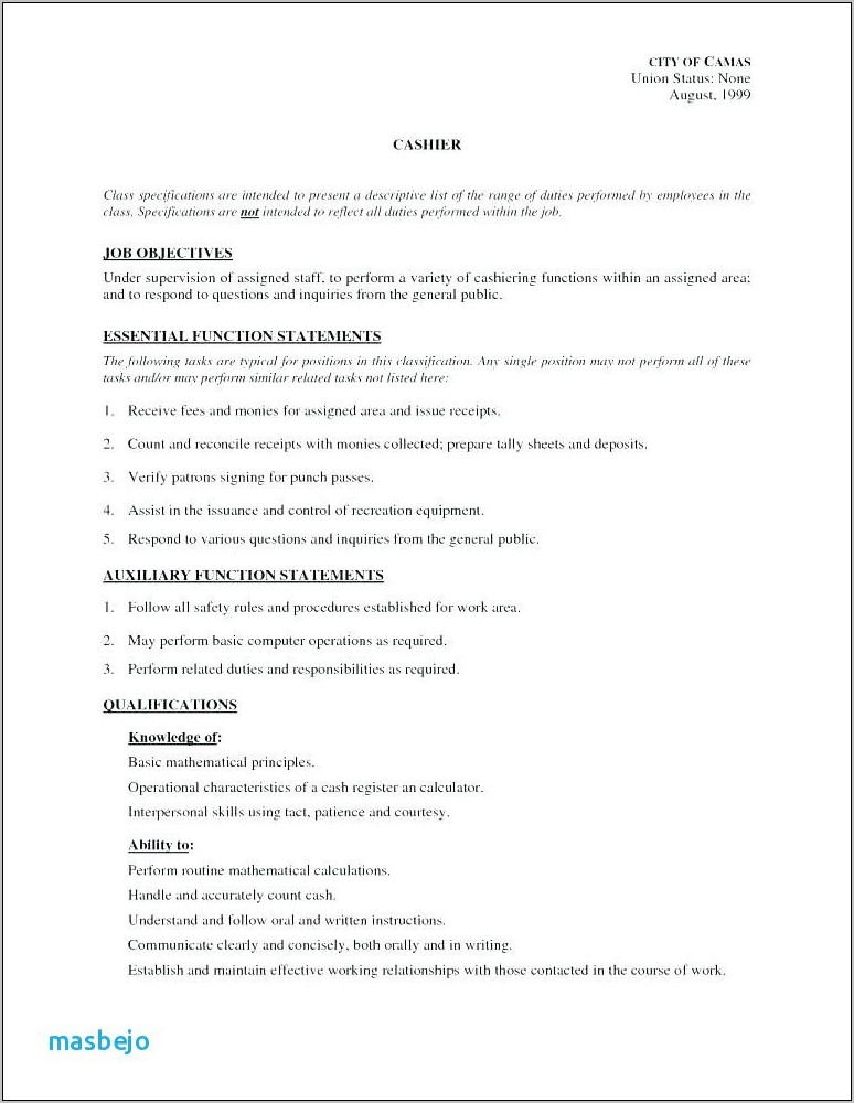Resume Template For Server Position