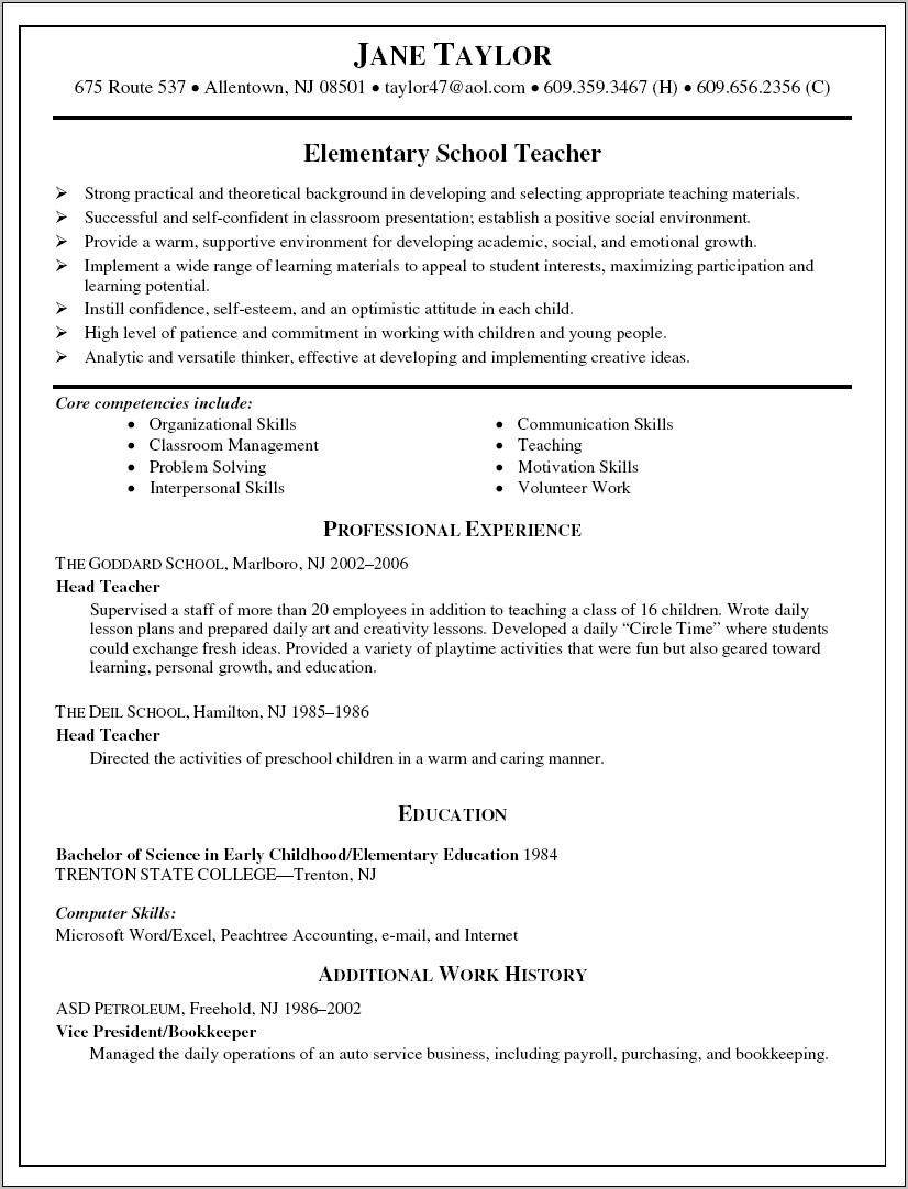 Resume Template For Teacher Free Download