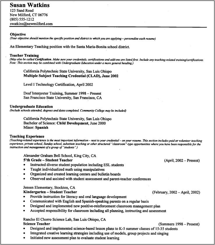 Resume Template For Teaching