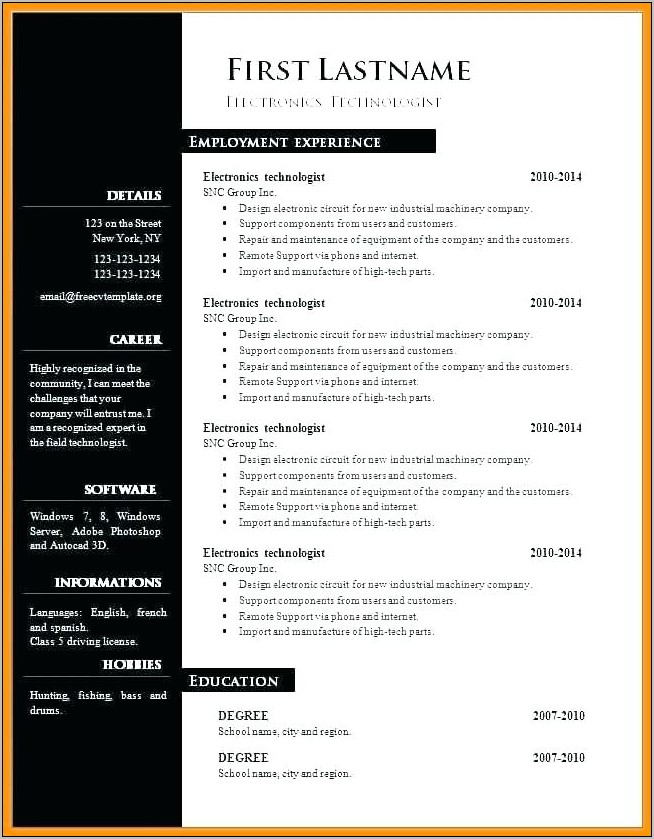 Resume Template For Word 2010