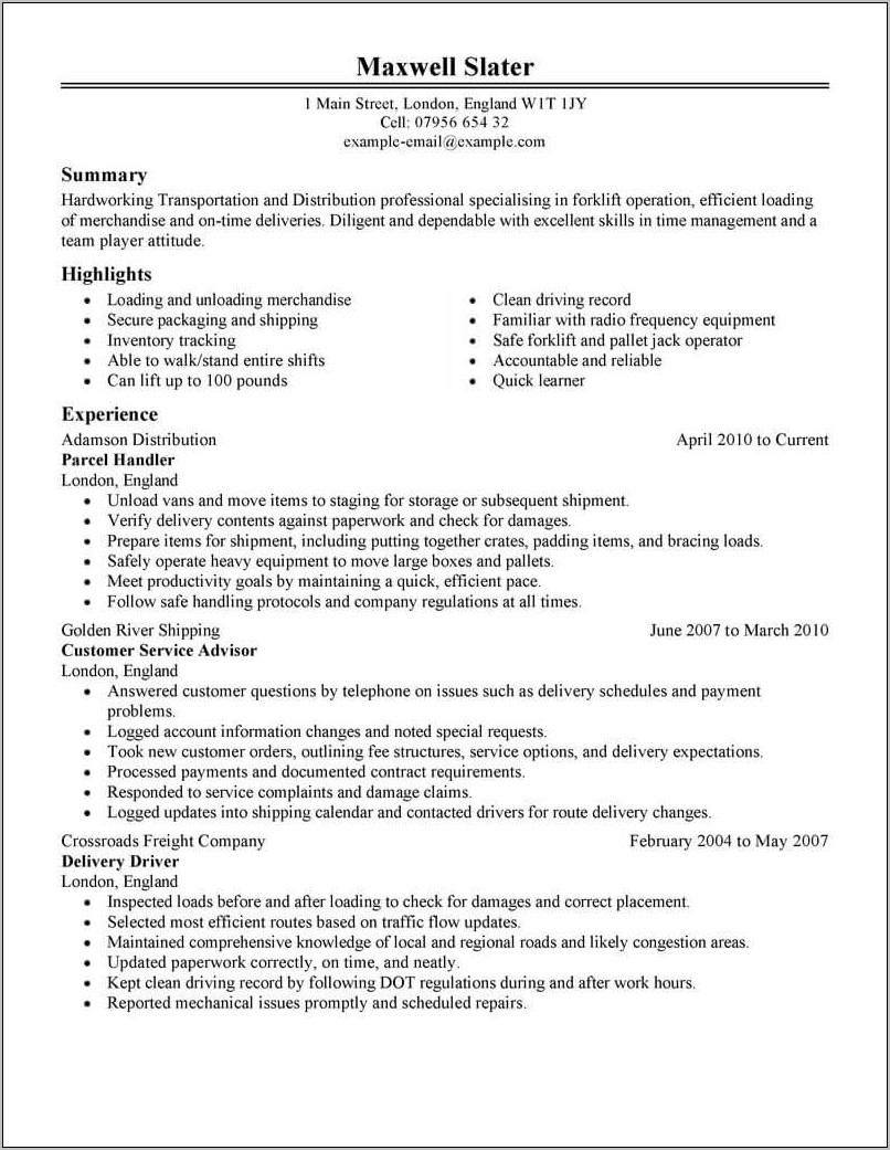 Resume Template Warehouse Worker