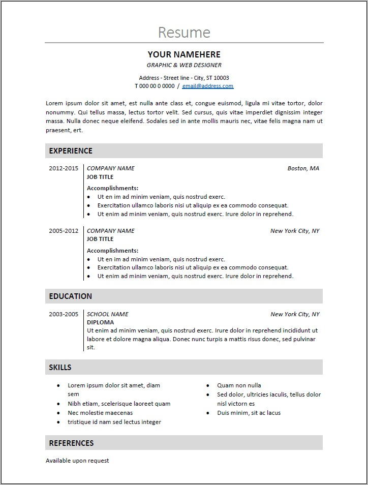 Resume Template Word Docx