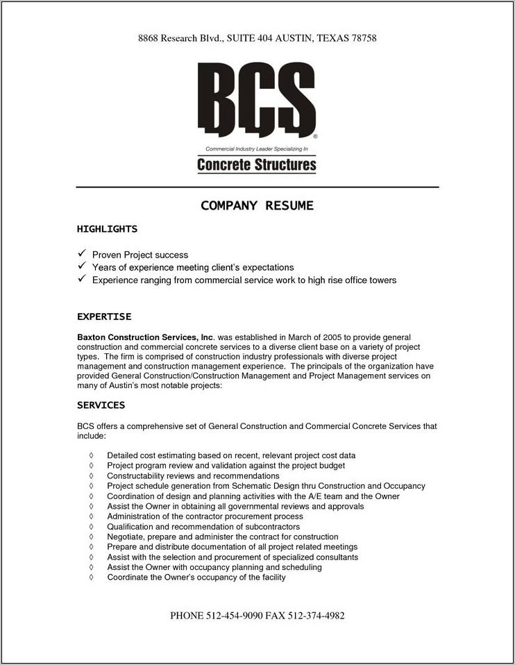 Resume Templates Construction Superintendent