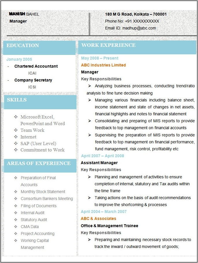 Resume Templates For Accountants