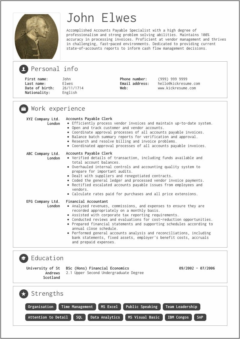 Resume Templates For Accounting Clerk