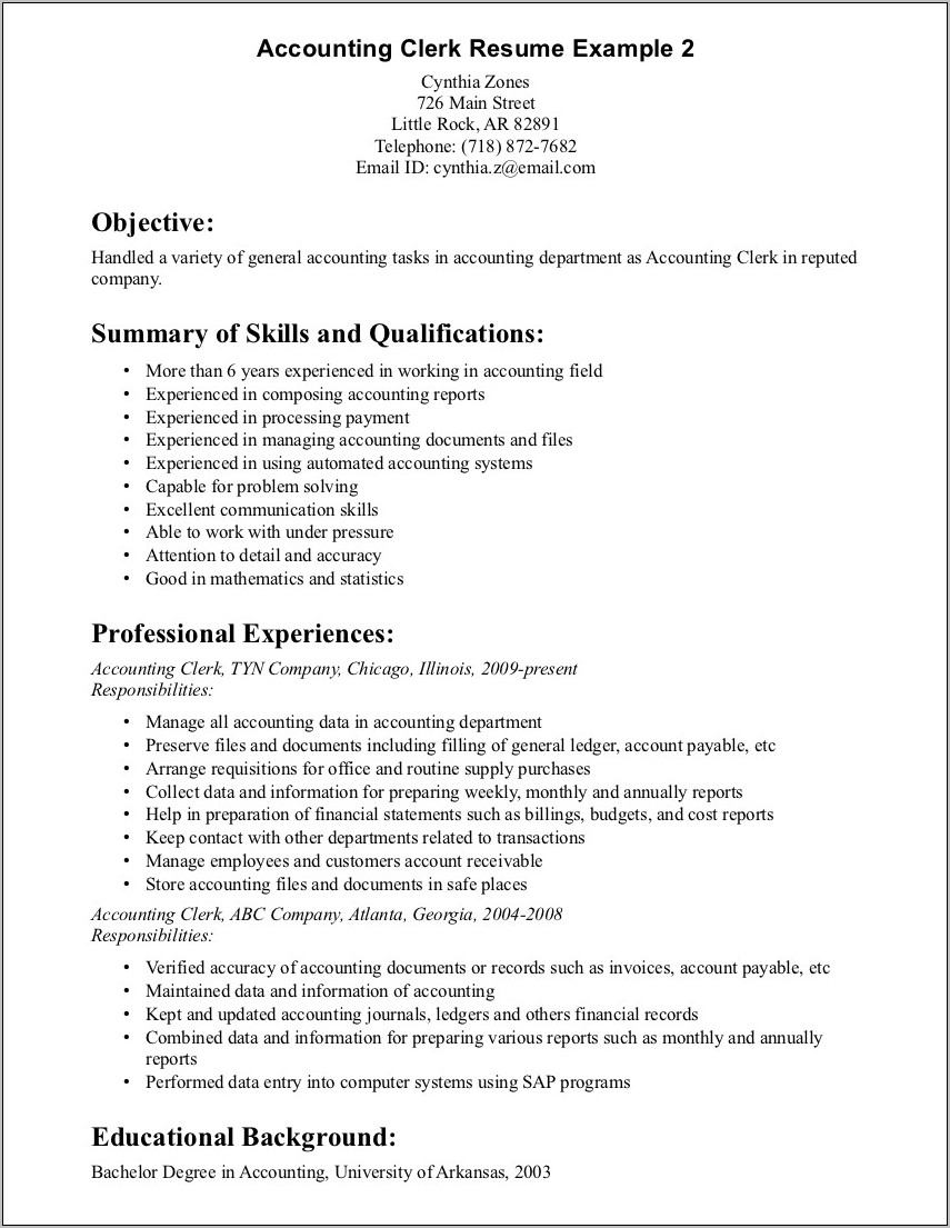 Resume Templates For Accounting Students