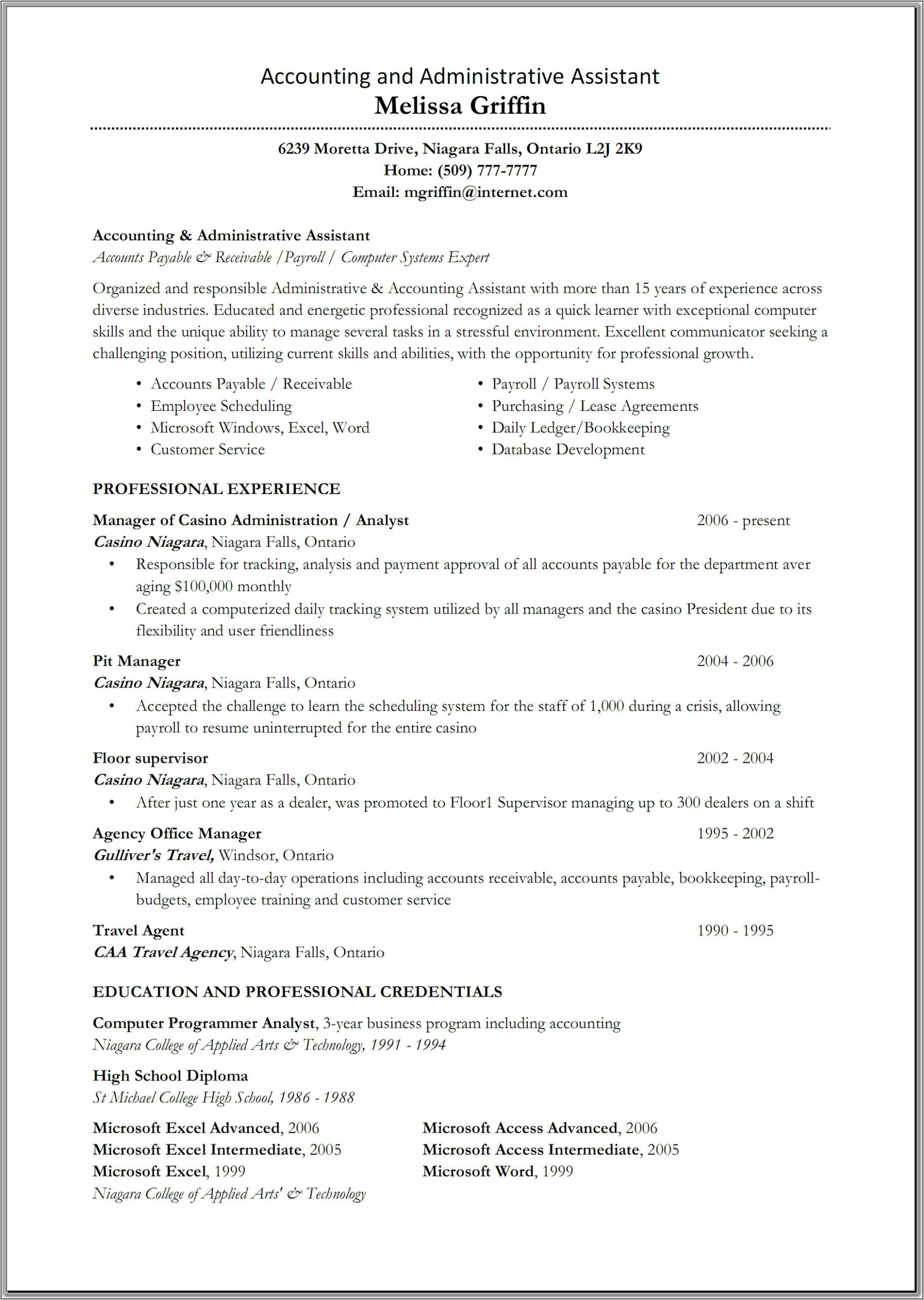 Resume Templates For Accounts Assistant
