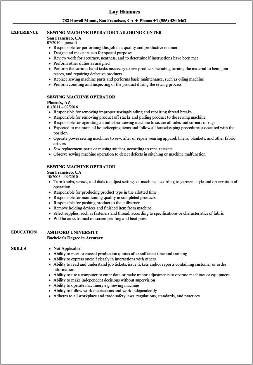 Resume Templates For Cnc Machinist