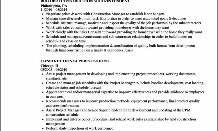 Resume Templates For Construction Superintendent