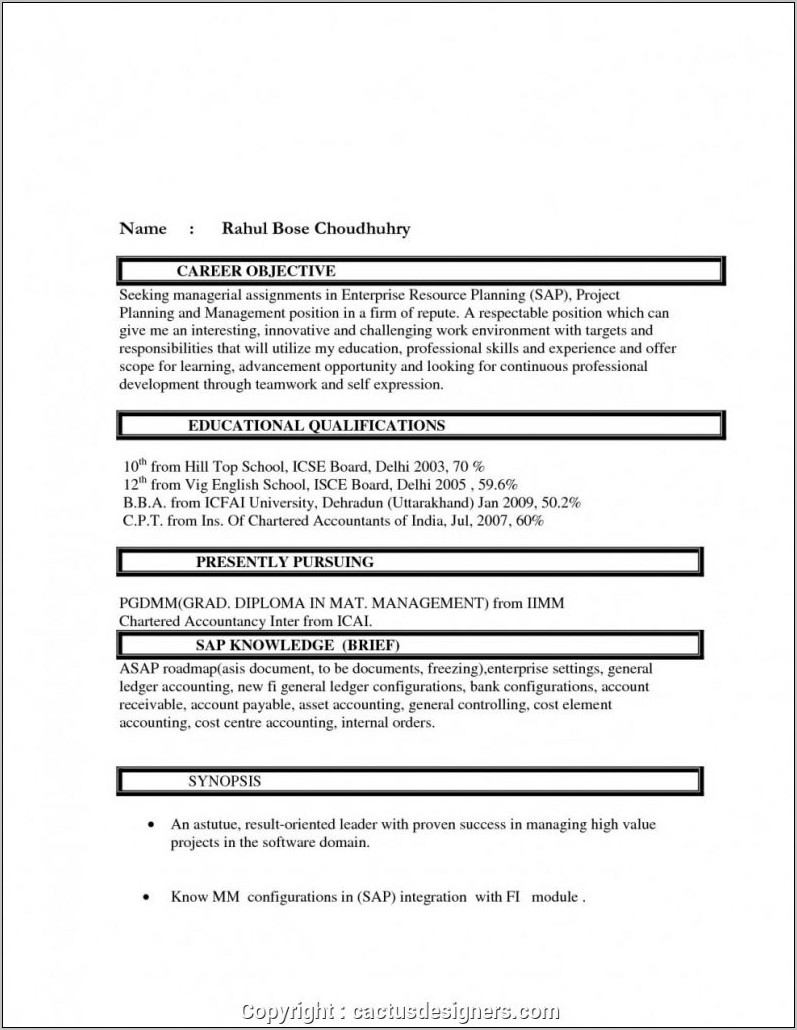 Resume Templates For Freshers Engineers