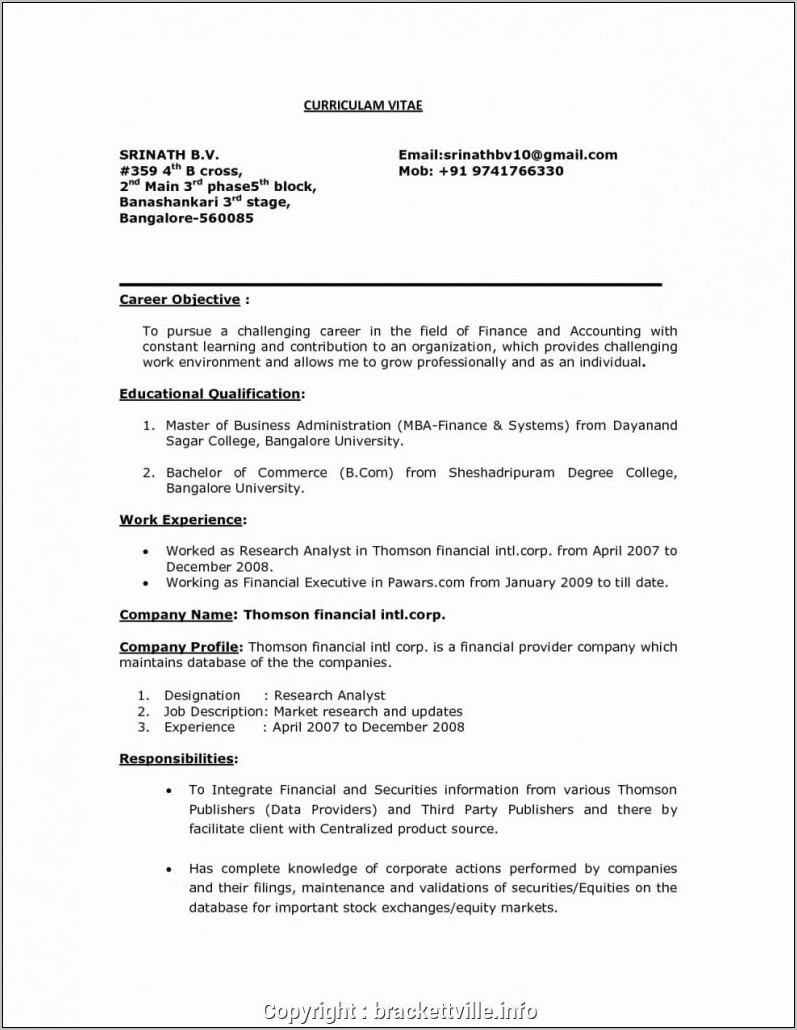 Resume Templates For Freshers Mba