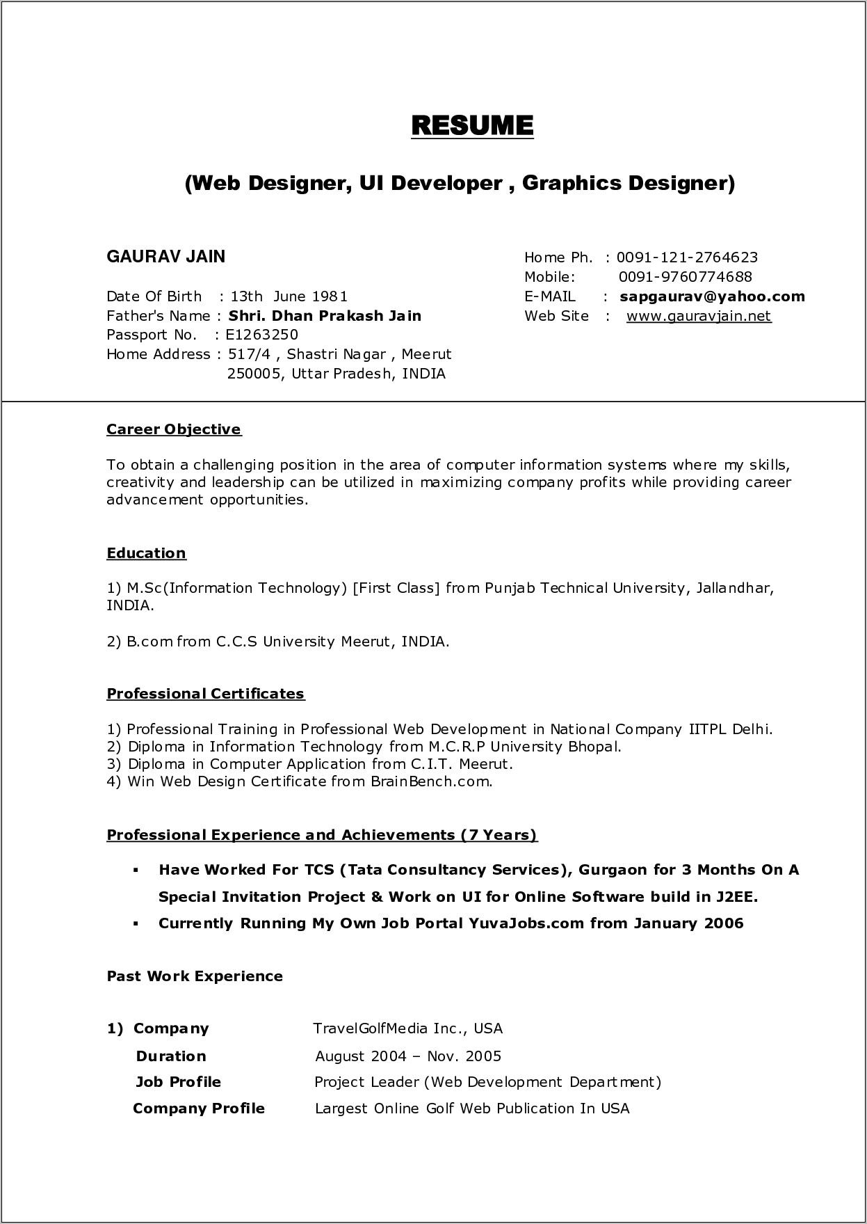 Resume Templates For Freshers Online
