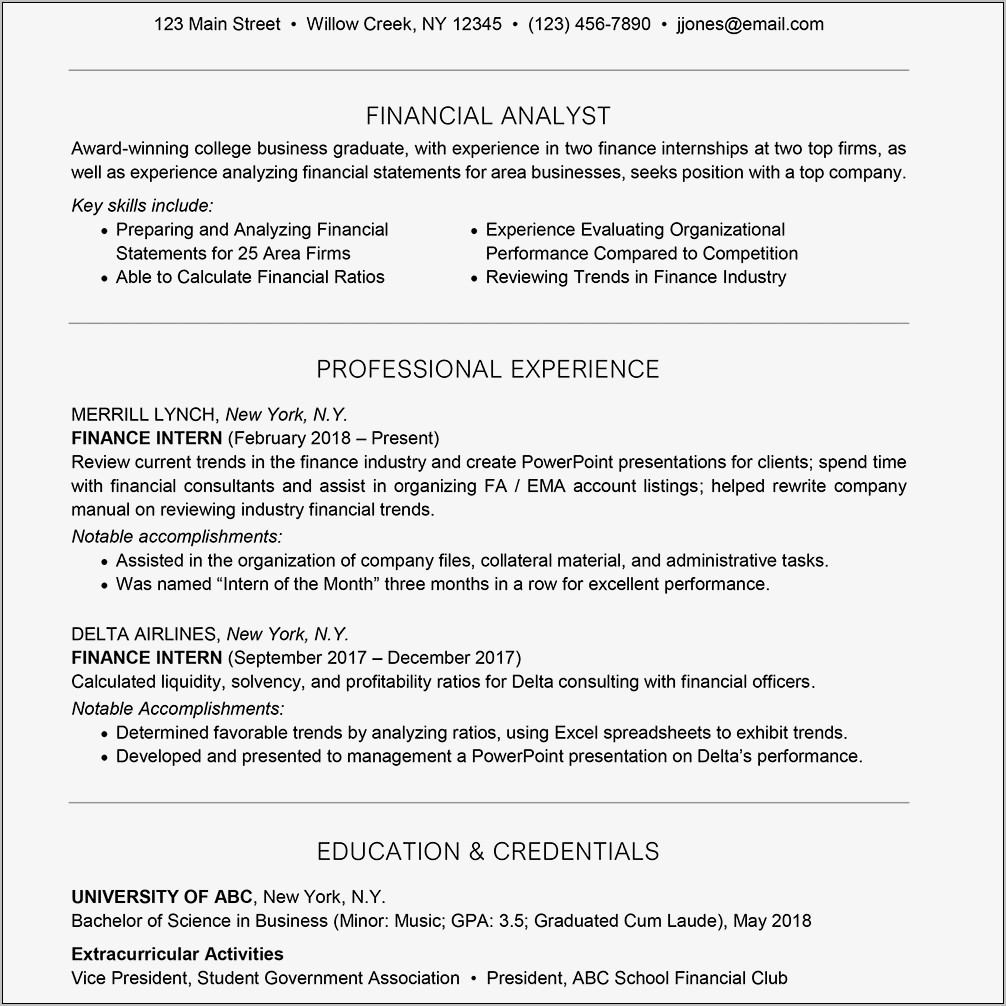 Resume Templates For Internships In Engineering